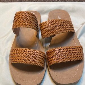 Brown Woven Slide Sandals by Madden